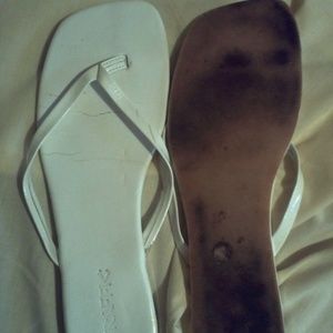 Traffic White Patent Thong Flip Flops Sandals